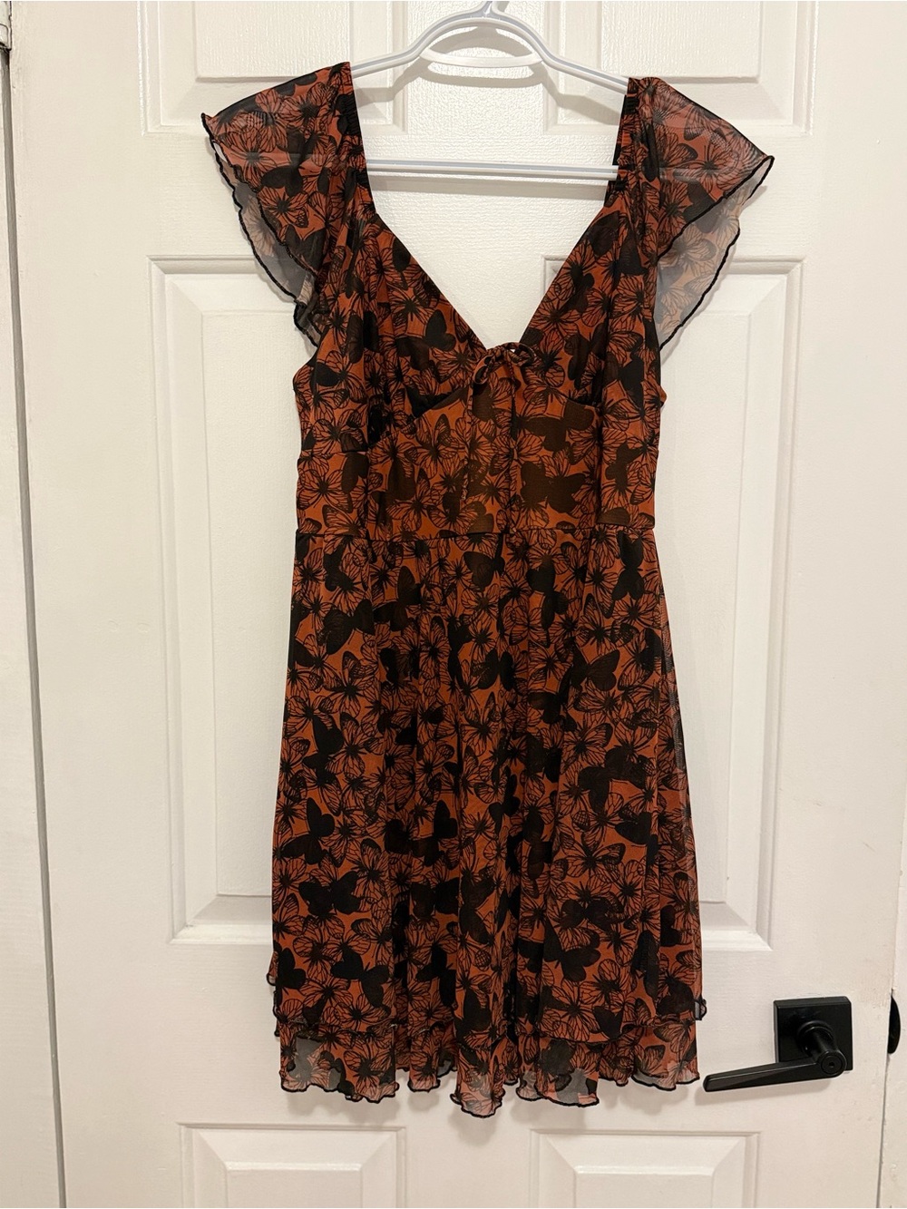 wild fable Rust Floral V-Neck Mini Dress with Black Print